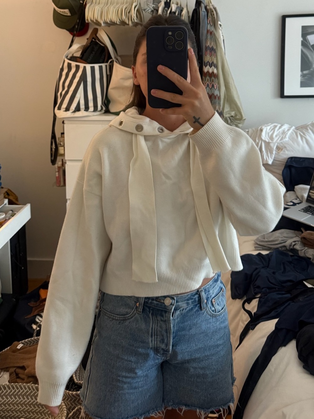 Zara Cropped Sweatshirt with Tie Neck